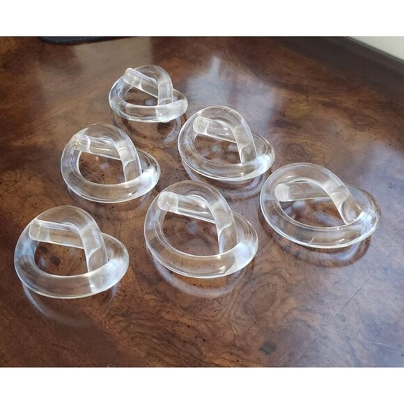 Vtg MCM Dorothy Thorpe Pretzel Clear Lucite Acrylic Love Knot Napkin Rings S/6 - Picture 7 of 9